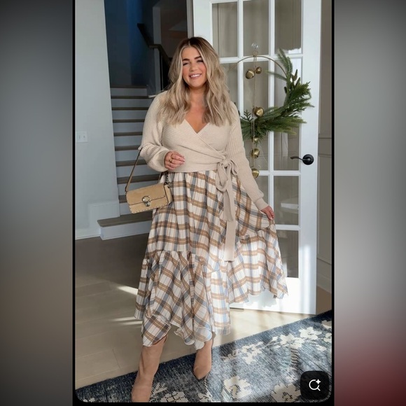 NWT October Oaks Plaid Asymmetric Midi Skirt - Khaki Multi / L - Picture 4 of 6